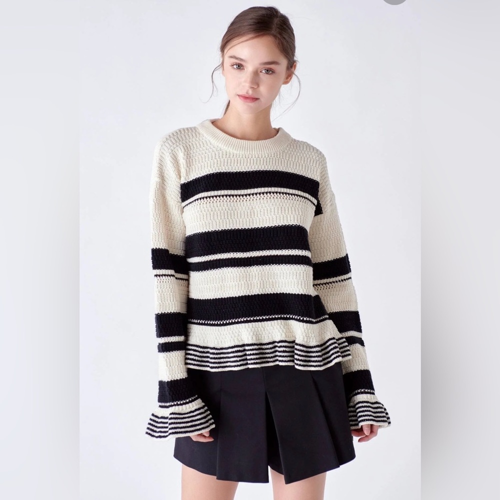 English Factory Black and White Striped Sweater 100% cotton